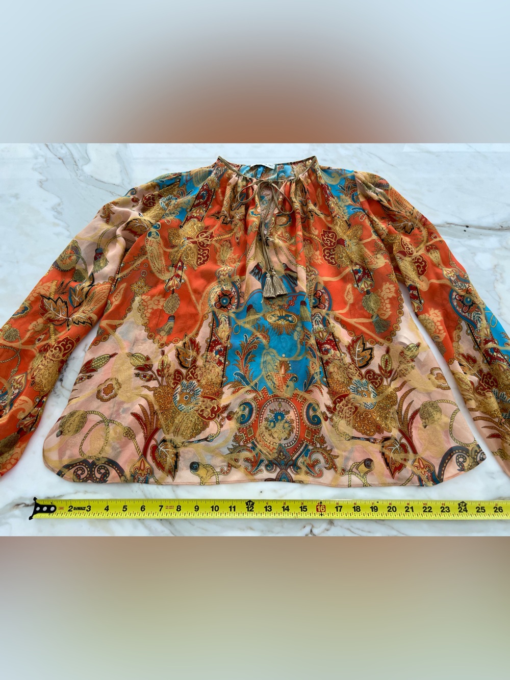 ETRO ORANGE MULTI FLORAL SILK TOP SIZE IT 46 / US 12 NWOTS! - Picture 8 of 16